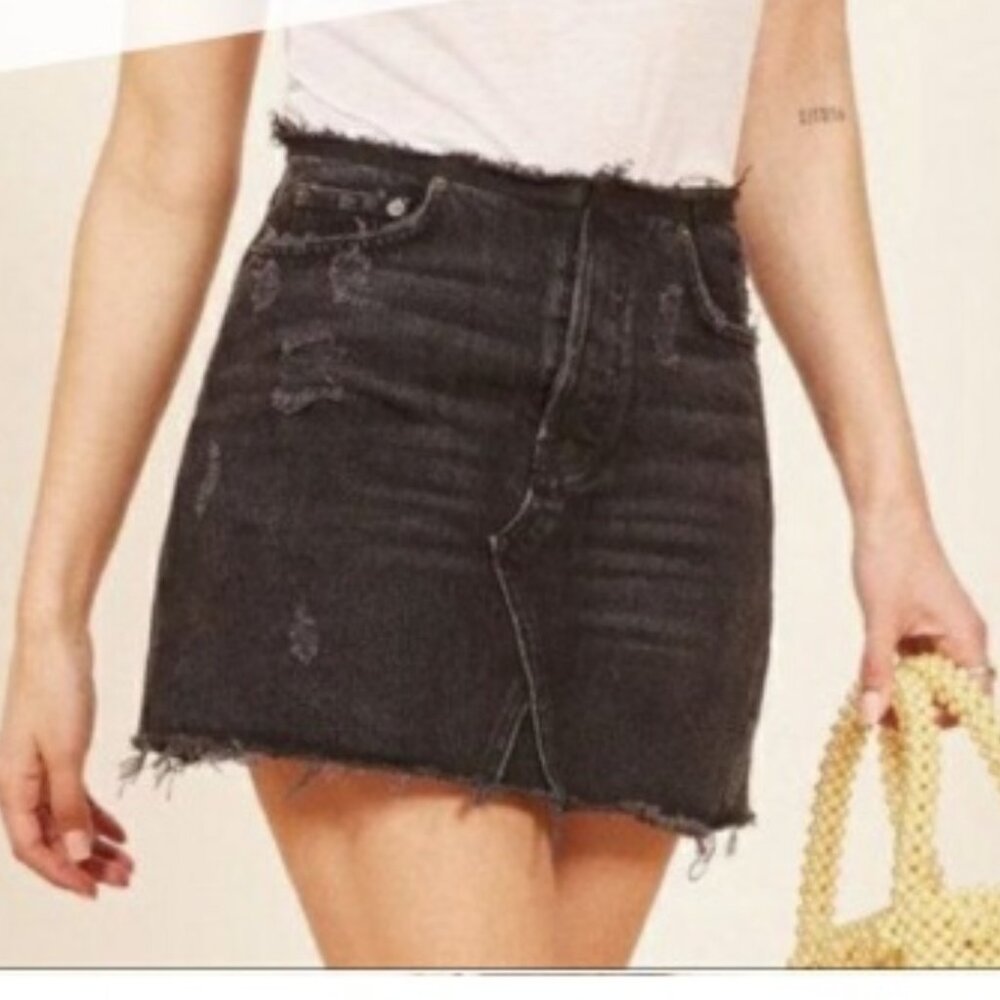 NWT Reformation Westin Black Denim Skirt | Size 30